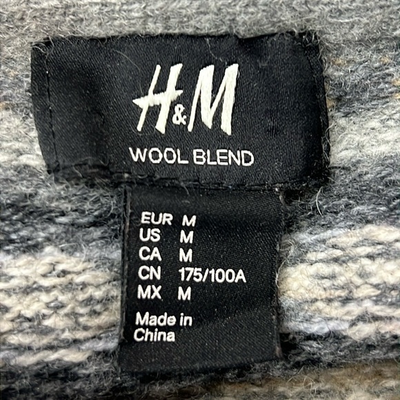H & M Women’s Pullover Crewneck Sweater Size M Gray/Black/Cream/Tan Wool Blend - Picture 2 of 11